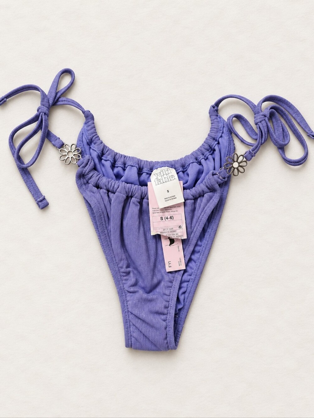 NWT Wild Fable Purple Daisy Tie Side Bikini Bottom S 4-6